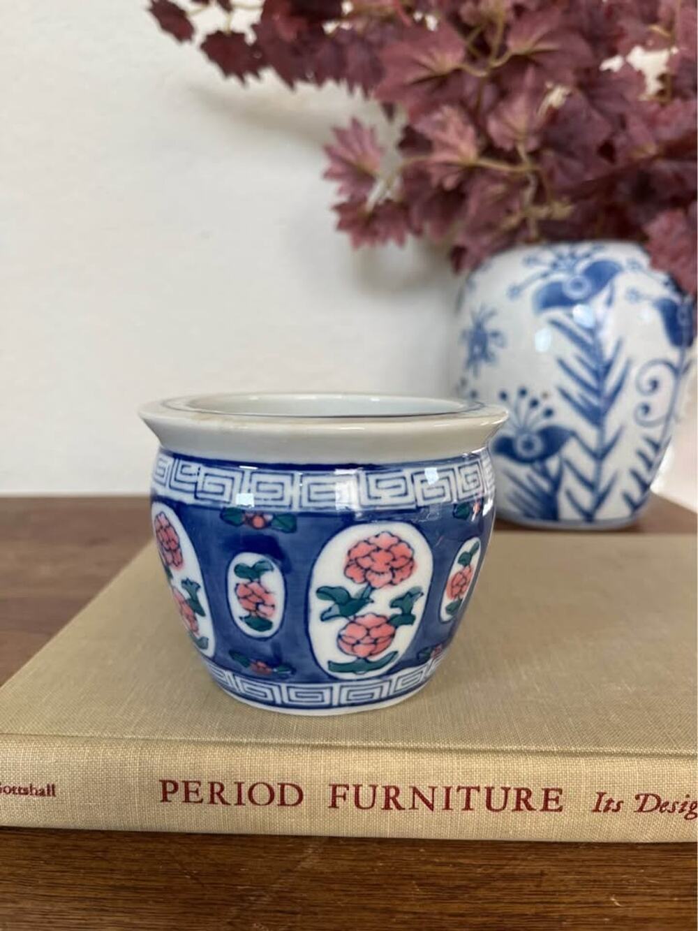 Vintage Blue and White Floral Ceramic Pot